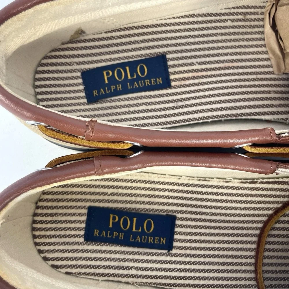 Polo Ralph Lauren Rylander Boat Shoes Beige Canvas Leather Mens 12D